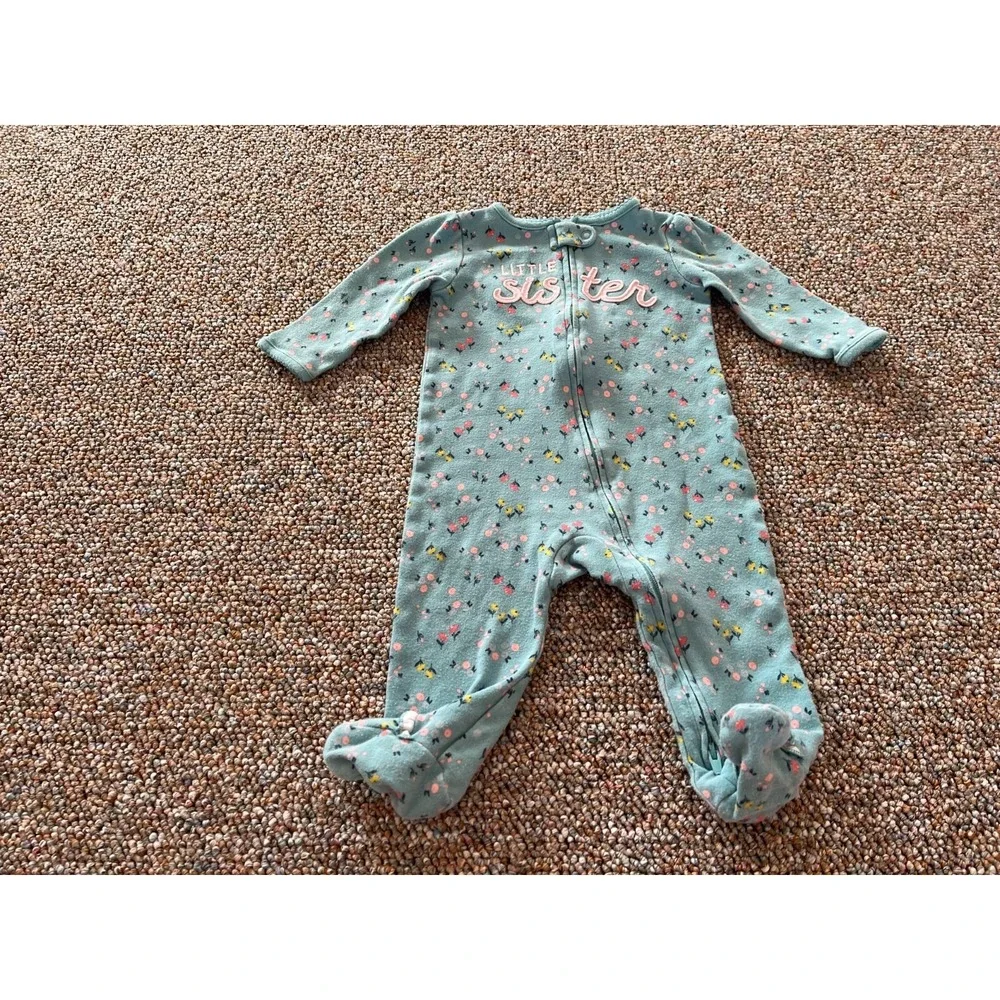 Carter's Girls Floral Little Sister One-Piece Zip Up Footed PJs 9M
